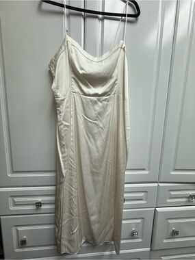 Abercrombie and Fitch Elegant Cream Satin Slip Dress with Spaghetti Straps